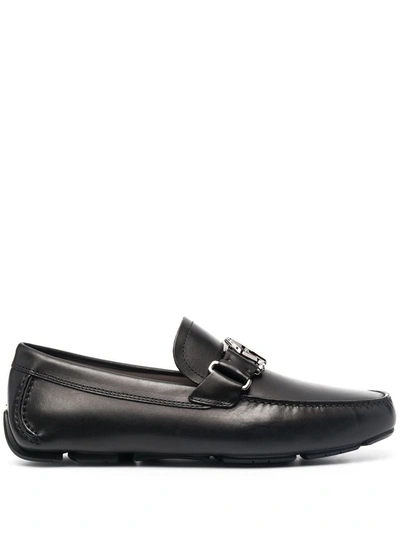 Shop Ferragamo Sf Logo Leather Loafers In Black