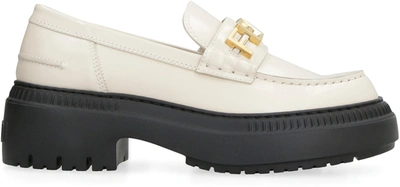 Shop Fendi Graphy Leather Loafers In White