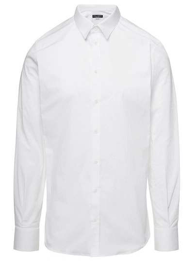 Shop Dolce & Gabbana 'gold' White Long Sleeves Shirt In Cotton Popline Man
