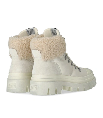Shop Ash Patagonia Fur Cream Combat Boot In White