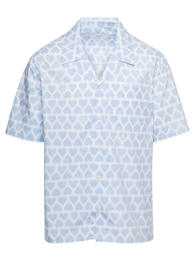 Shop Ami Alexandre Mattiussi Light Blue Bowling Shirt With All-over Heart Print In Cotton Woman