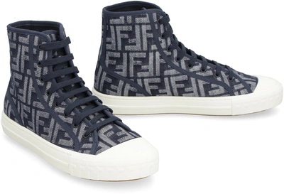 Shop Fendi Domino High-top Fabric Sneakers In Blue