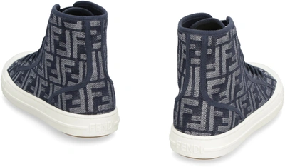Shop Fendi Domino High-top Fabric Sneakers In Blue