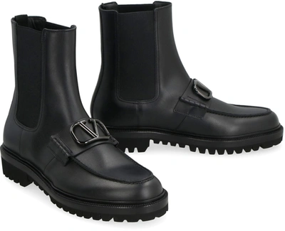 Shop Valentino Garavani - Vlogo Leather Chelsea Boots In Black