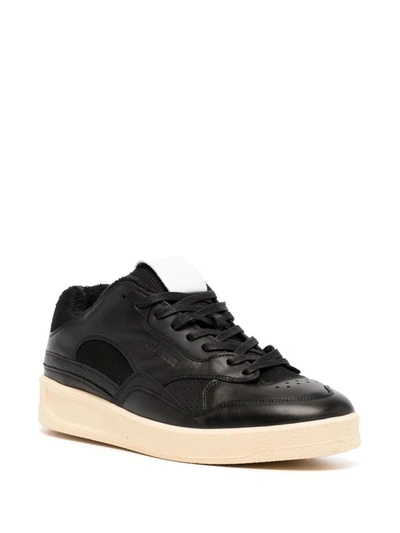 Shop Jil Sander Leather Sneakers In Black