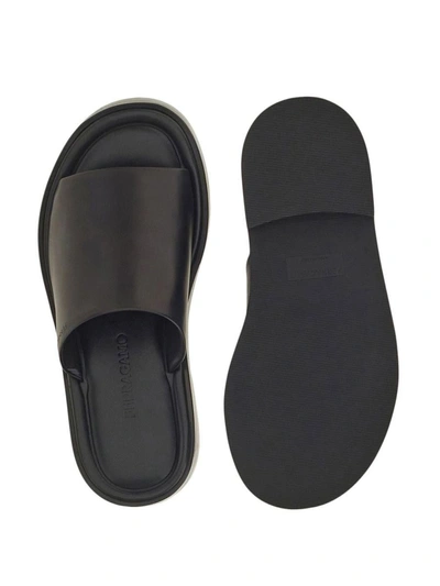Ferragamo Crossover-strap Leather Slides In Black