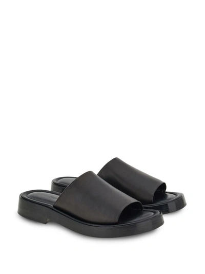Ferragamo Crossover-strap Leather Slides In Black