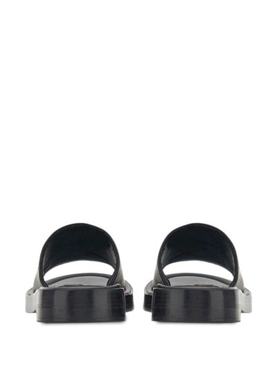 Ferragamo Crossover-strap Leather Slides In Black