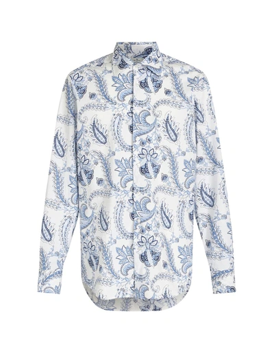 Shop Etro Shirt With Blue Paisley Print In White