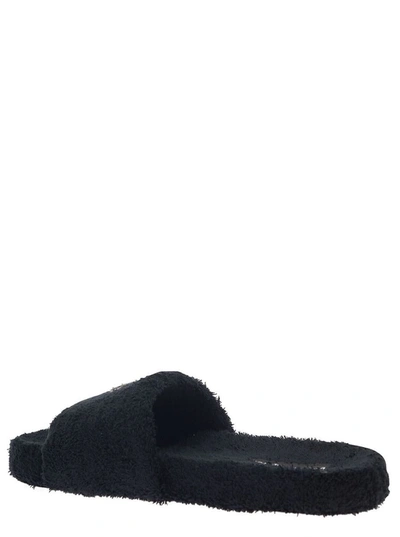 Shop Dolce & Gabbana Black Slide Sandal With Logo Plaque In Terrycloth Man