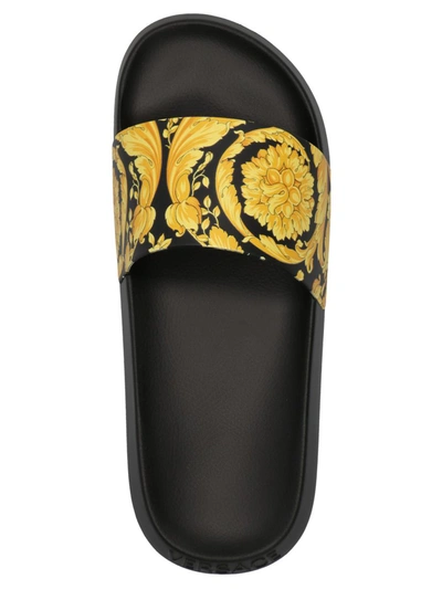 Shop Versace 'barocco' Slides In Black