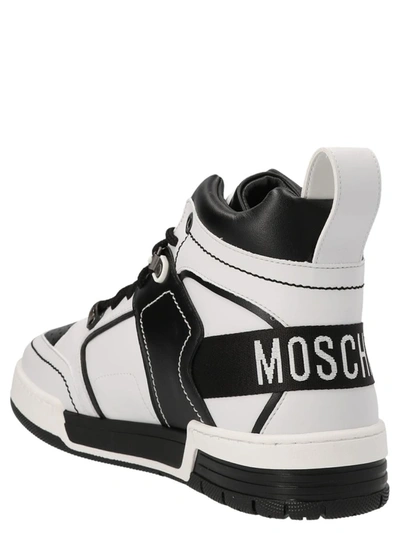 Shop Moschino 'kevin' Sneakers In White/black
