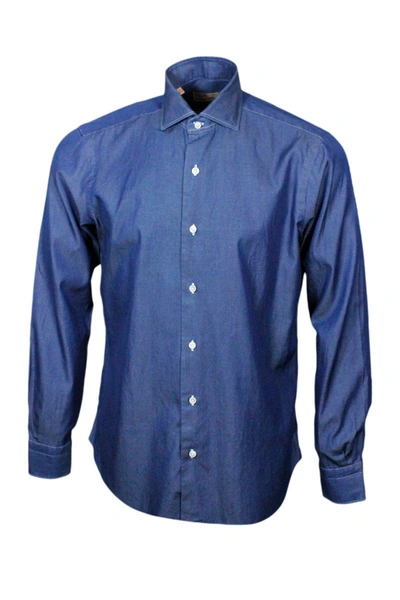 Shop Barba Napoli Shirts In Denim Scuro