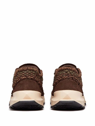 Shop Valentino Garavani Crochet Sneakers In Brown