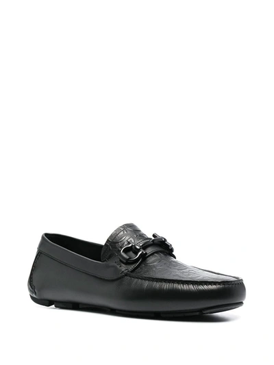 Shop Ferragamo Gancini Leather Loafers In Black