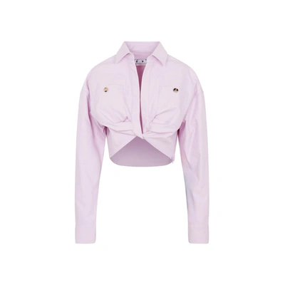 Off-white Co Twist Cropped Cargo Shirt In Pink &amp; Purple