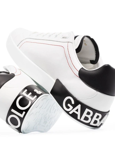 Shop Dolce & Gabbana Man's Portofino White And Black Leather Sneakers With Logo