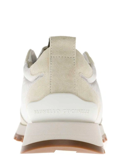 Shop Brunello Cucinelli White Sneakers  With Monile Insert In Beige