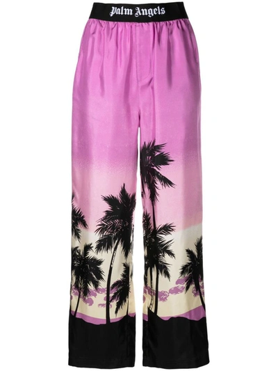 Shop Palm Angels 'sunset' Pajama Trousers In Viola E Bianco