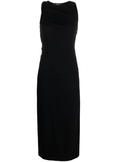Shop Versace Long Draped Pencil Dress In Black
