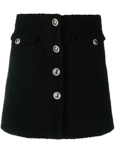 Alessandra Rich Wool Bouclé Button-up Mini Skirt In Black