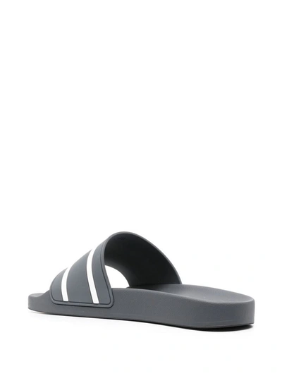 Shop Brunello Cucinelli Striped-strap Slides In Grey