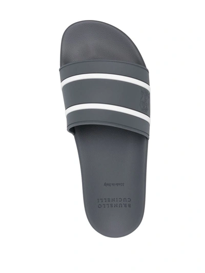Shop Brunello Cucinelli Striped-strap Slides In Grey