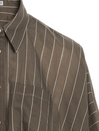 Shop Brunello Cucinelli Oversize Striped Shirt In Beige