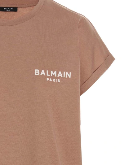 Shop Balmain Flocked Logo T-shirt In Pink
