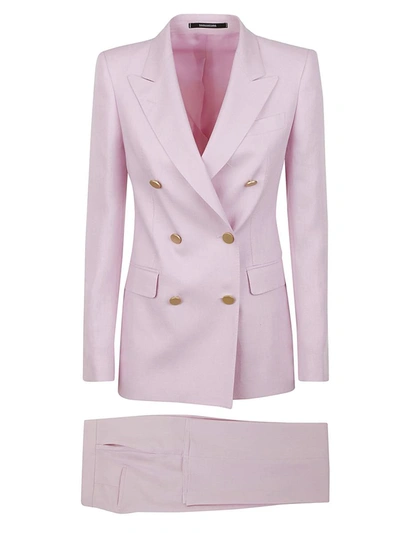 Tagliatore Cotton And Linen Blend Suit With Peak Lapels In Pink