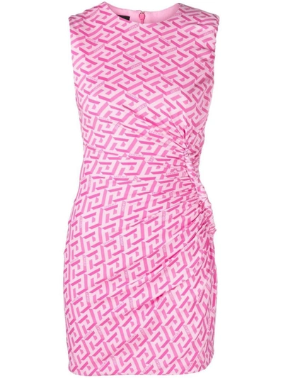 Shop Versace La Greca Mini Dress In Pink