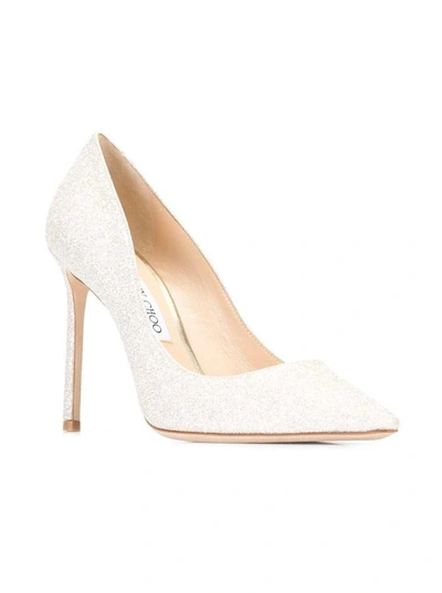 Shop Jimmy Choo Silver-tone Glittered Romy Pumps In Calf Leather Woman In Metallic