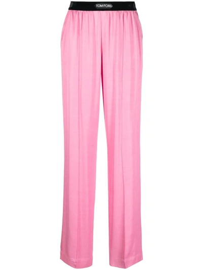 Tom Ford High-rise Silk-blend Satin Pants In Pink &amp; Purple