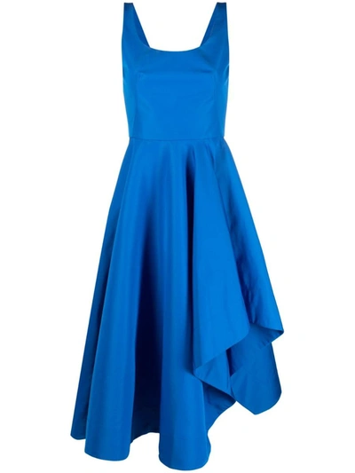 Shop Alexander Mcqueen Asymmetric Midi Dress In Blue