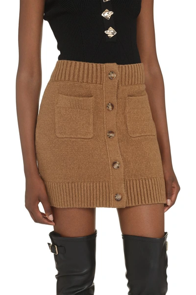 Shop Burberry Knitted Mini Skirt In Camel