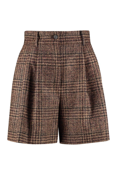 Shop Dolce & Gabbana Checked Wool Shorts In Brown