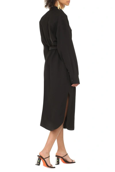 Shop Fendi Belted Silk Dress In Black