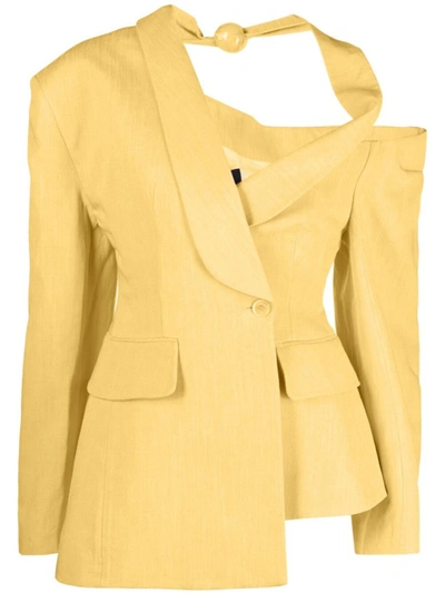 Shop Jacquemus 'la Veste Baska' Blazer In Yellow