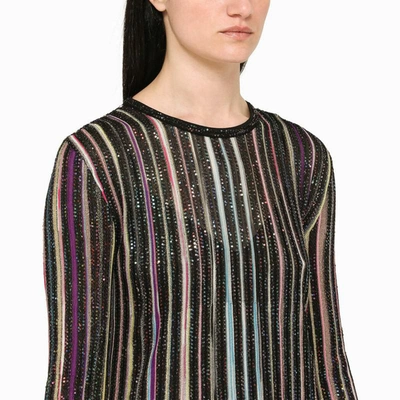 Shop Missoni Striped Knit Long Dress In Black