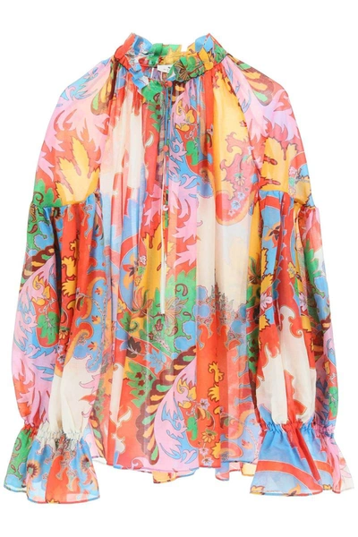 Shop Etro Paisley Printed Cotton Silk Blouse In Multicolor