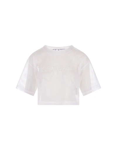 Shop Off-white Off- Mesh Crop T-shirt With Logo In White