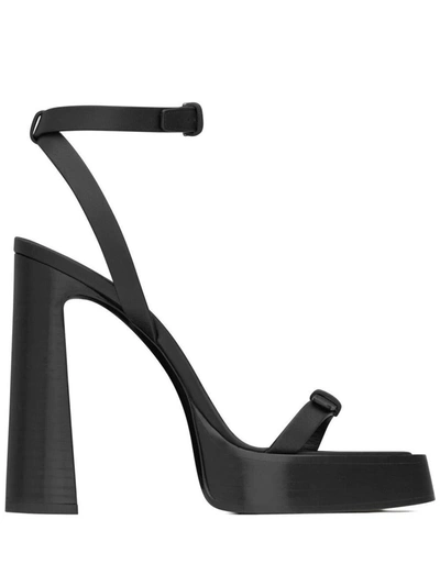 Shop Saint Laurent Leather Heel Sandals In Black
