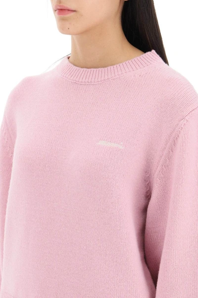 Shop Marni Sweater With Embroidered Logo In Pink