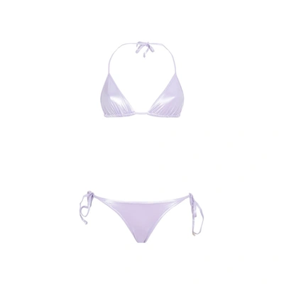 Shop Attico The   Triangle Bikini Swimwear In Pink &amp; Purple