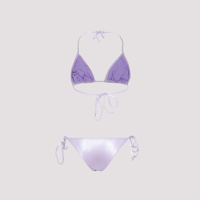 Shop Attico The   Triangle Bikini Swimwear In Pink &amp; Purple