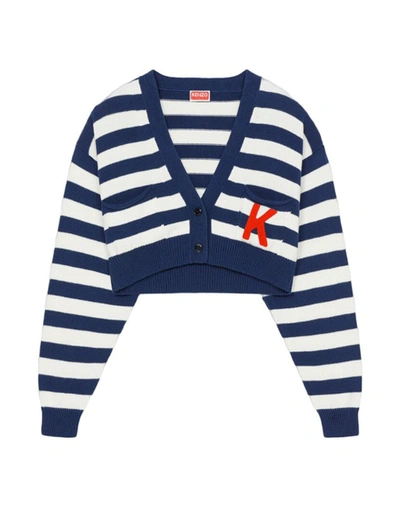 Kenzo Nautical Stripes Cropped Cardigan In Blue