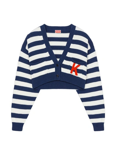 Kenzo Nautical Stripes Cropped Cardigan In Blue