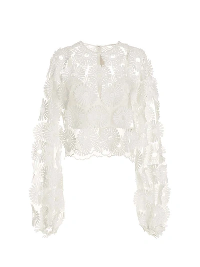 Shop Elie Saab Embroidery Tulle Top In White