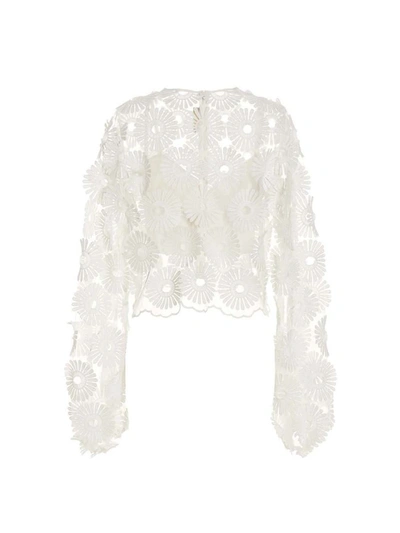 Shop Elie Saab Embroidery Tulle Top In White