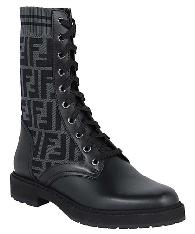 Shop Fendi Rockoko Lace-up Boots In Black